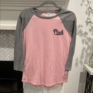 PINK Victoria's Secret Women's  3/4 Long Sleeve Tee - Pink and Gray
